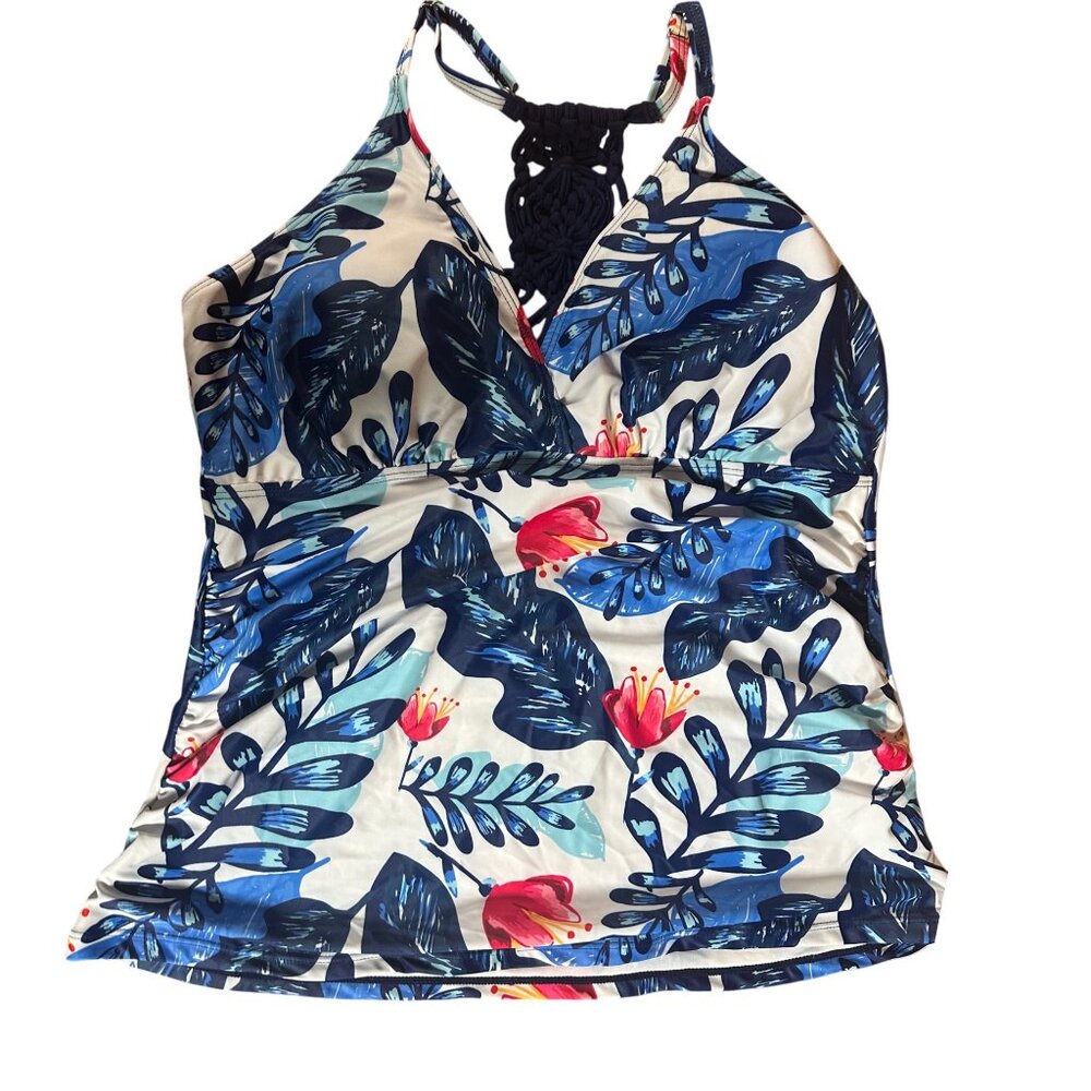 NWT Holipick Tankini Set Blue Floral Tummy Control Swimwear Size XXL - Picture 2 of 6